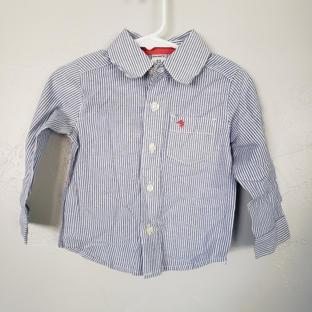Carter's Baby Boy 12 Months Long Sleeve Button Up Shirt Blue White Stripes Top